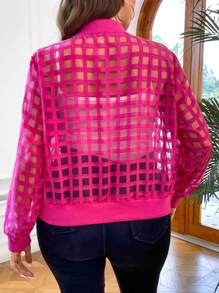 Flirla Talla grande Cazadora tipo bomber con abertura con cremallera - Rosa Fucsia - Ver 4