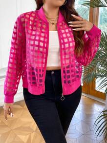 Flirla Talla grande Cazadora tipo bomber con abertura con cremallera - Rosa Fucsia - Ver 6