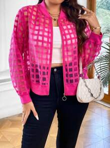 Flirla Talla grande Cazadora tipo bomber con abertura con cremallera - Rosa Fucsia - Ver 1