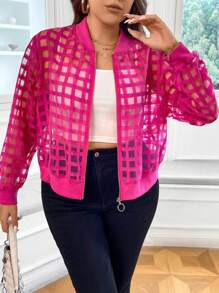 Flirla Talla grande Cazadora tipo bomber con abertura con cremallera - Rosa Fucsia - Ver 8