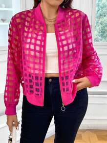Flirla Talla grande Cazadora tipo bomber con abertura con cremallera - Rosa Fucsia - Ver 9
