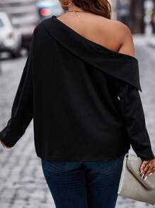 SHEIN Unity Plus Asymmetrical Neck Drop Shoulder Blouse - Black - View 2