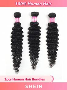 3pcs 10-28 Inch Deep Wave Human Hair Weave Bundle - Black - View 1