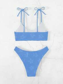 肩上打結比基尼泳裝 - 藍色 - 查看 2
