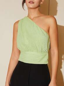 單肩褶邊襯衫 - 青檸色 - 查看 1