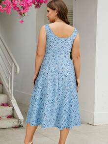 Talla grande Vestido con estampado floral - Azul - Ver 2