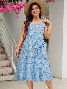 Talla grande Vestido con estampado floral - Azul - Ver 3