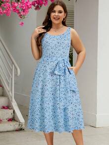 Talla grande Vestido con estampado floral - Azul - Ver 5