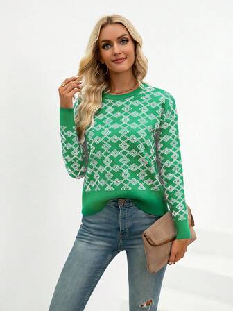 Cinemore Argyle Pattern Contrast Trim Sweater