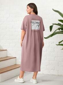 Mulvari 休閒標語加大洋裝 - 藕粉色 - 查看 2