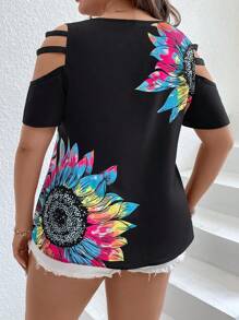 大碼印花挖肩襯衫 - 黑色 - 查看 2