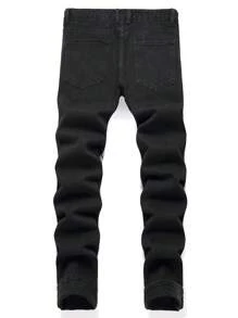 Nam Rách Frayed Quần jean ôm - màu đen - Xem 2