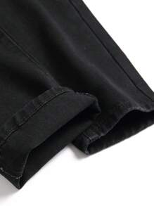 Nam Rách Frayed Quần jean ôm - màu đen - Xem 3