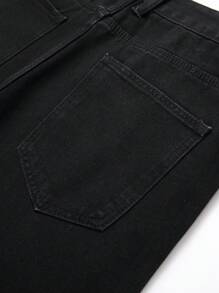 Nam Rách Frayed Quần jean ôm - màu đen - Xem 5