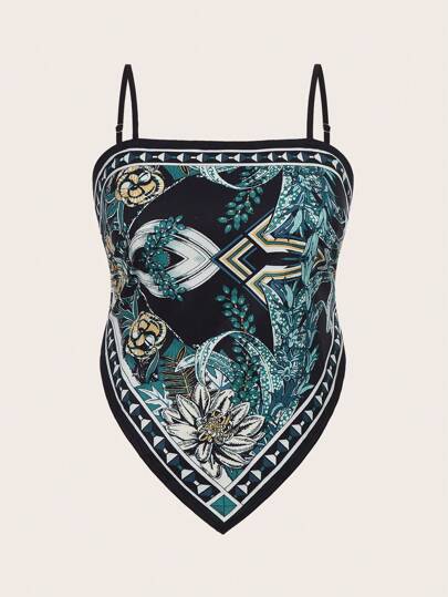 SHEIN LUNE Plus Floral Print Bandana Hem Cami Top