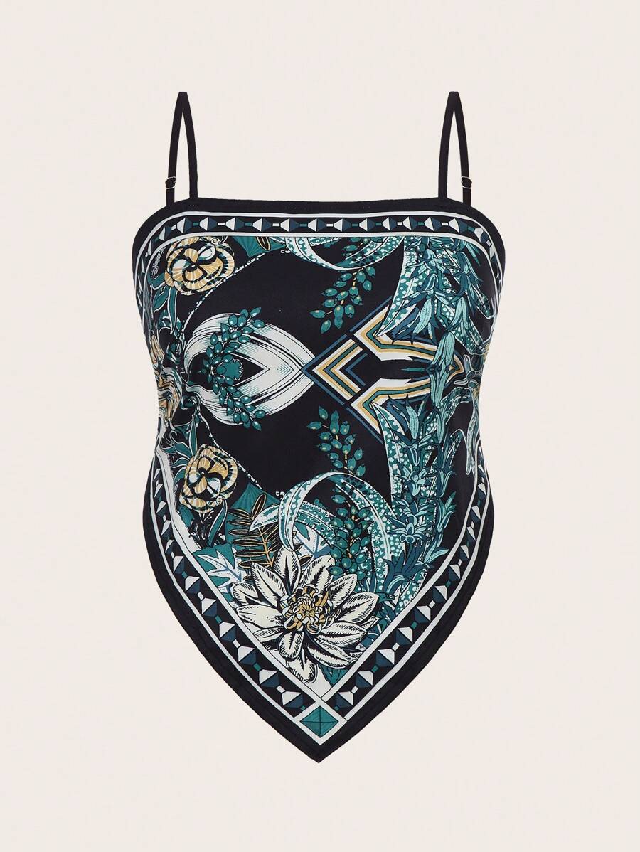 SHEIN LUNE Hơn In hoa Bandana Hem Cami ngọn - Nhiều màu - Xem 1