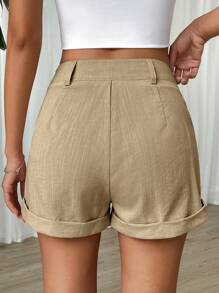 SHEIN EZwear Women's Casual Versatile Commute Solid Color Loose Shorts - Apricot - View 2