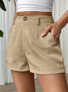 SHEIN EZwear Women's Casual Versatile Commute Solid Color Loose Shorts - Apricot - View 5