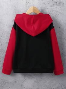 SHEIN Chico preadolescente Cazadora de dos tonos con bolsillo de canguro con capucha - Negro - Ver 2