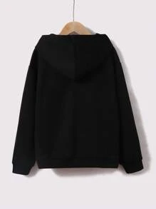 SHEIN Áo nỉ tay trễ vai in hình trái tim và khẩu hiệu dành cho bé gái tuổi teen - màu đen - Xem 2