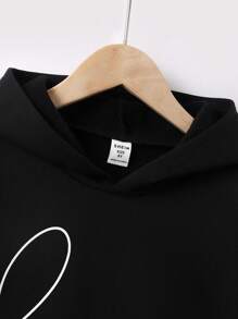 SHEIN Áo nỉ tay trễ vai in hình trái tim và khẩu hiệu dành cho bé gái tuổi teen - màu đen - Xem 3