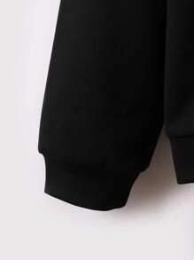 SHEIN Áo nỉ tay trễ vai in hình trái tim và khẩu hiệu dành cho bé gái tuổi teen - màu đen - Xem 5