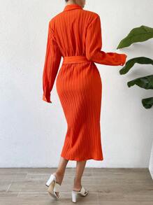 SHEIN Essnce Vestido camisero unicolor con cinturón - Naranja - Ver 2