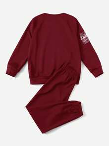 SHEIN Tween Boy Letter Graphic Sweatshirt & Joggers - Burgundy - View 2