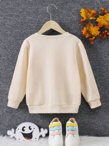 SHEIN Cô Gái Trẻ Bản in Halloween Áo nỉ - Màu be - Xem 2