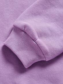 Teen Girl Casual Solid Color Thermal Lined Sweatshirt, Suitable For Autumn/Winter - Mauve Purple - View 4