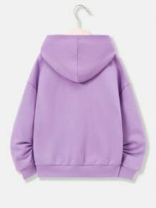 Teen Girl Casual Solid Color Thermal Lined Sweatshirt, Suitable For Autumn/Winter - Mauve Purple - View 2