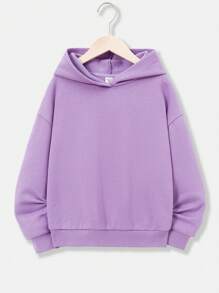 Teen Girl Casual Solid Color Thermal Lined Sweatshirt, Suitable For Autumn/Winter - Mauve Purple - View 1