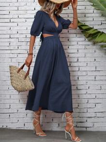 Breezaya Plunging Neck Cut Out Waist A-line Dress