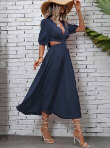 Breezaya Plunging Neck Cut Out Waist A-line Dress