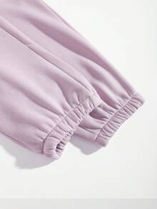 SHEIN EZwear Letter Graphic Kangaroo Pocket Drawstring Thermal Hoodie & Sweatpants - Lilac Purple - View 3