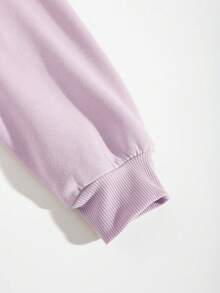 SHEIN EZwear Letter Graphic Kangaroo Pocket Drawstring Thermal Hoodie & Sweatpants - Lilac Purple - View 4