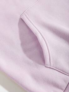 SHEIN EZwear Letter Graphic Kangaroo Pocket Drawstring Thermal Hoodie & Sweatpants - Lilac Purple - View 6