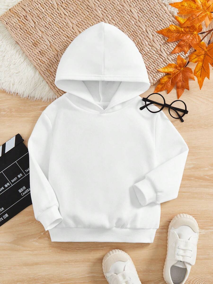 SHEIN Loose Fit Casual Young Boy Solid Color Thermal Lined Sweatshirt, Suitable For Autumn/Winter - White - View 1