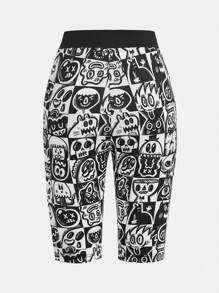 Wotto 卡通圖案騎行褲 - 黑與白 - 查看 2