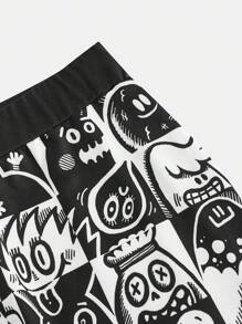 Wotto 卡通圖案騎行褲 - 黑與白 - 查看 4