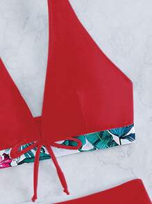 SHEIN Swim 夏季海灘熱帶印花頸項式比基尼套裝 - 彩色 - 查看 4