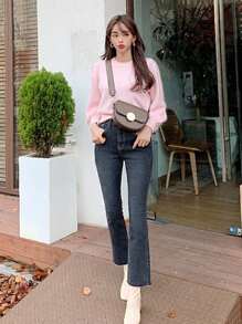 DAZY Chất rắn Tay áo lồng đèn Áo len - Hồng - Xem 4