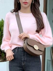 DAZY Chất rắn Tay áo lồng đèn Áo len - Hồng - Xem 6