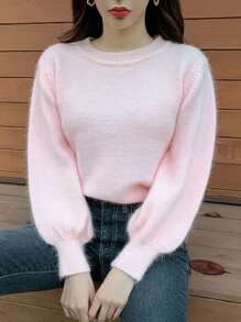 DAZY Chất rắn Tay áo lồng đèn Áo len - Hồng - Xem 7