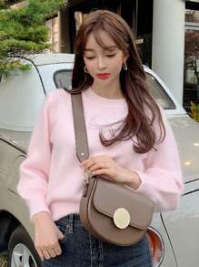 DAZY Chất rắn Tay áo lồng đèn Áo len - Hồng - Xem 9