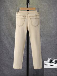 SHEIN Tween Boy Ripped Frayed Bleach Wash Jeans - Khaki - View 2