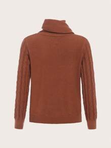 SHEIN 男大童絞花針織鈕扣前開衫配圍巾 - 鏽棕色 - 查看 2