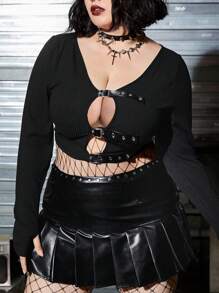 ROMWE PUNK Plus Size Belted Ribbed Knit T-shirt