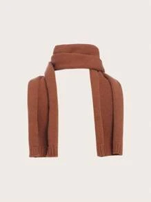 SHEIN 男大童絞花針織鈕扣前開衫配圍巾 - 鏽棕色 - 查看 6