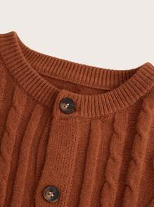 SHEIN 男大童絞花針織鈕扣前開衫配圍巾 - 鏽棕色 - 查看 7